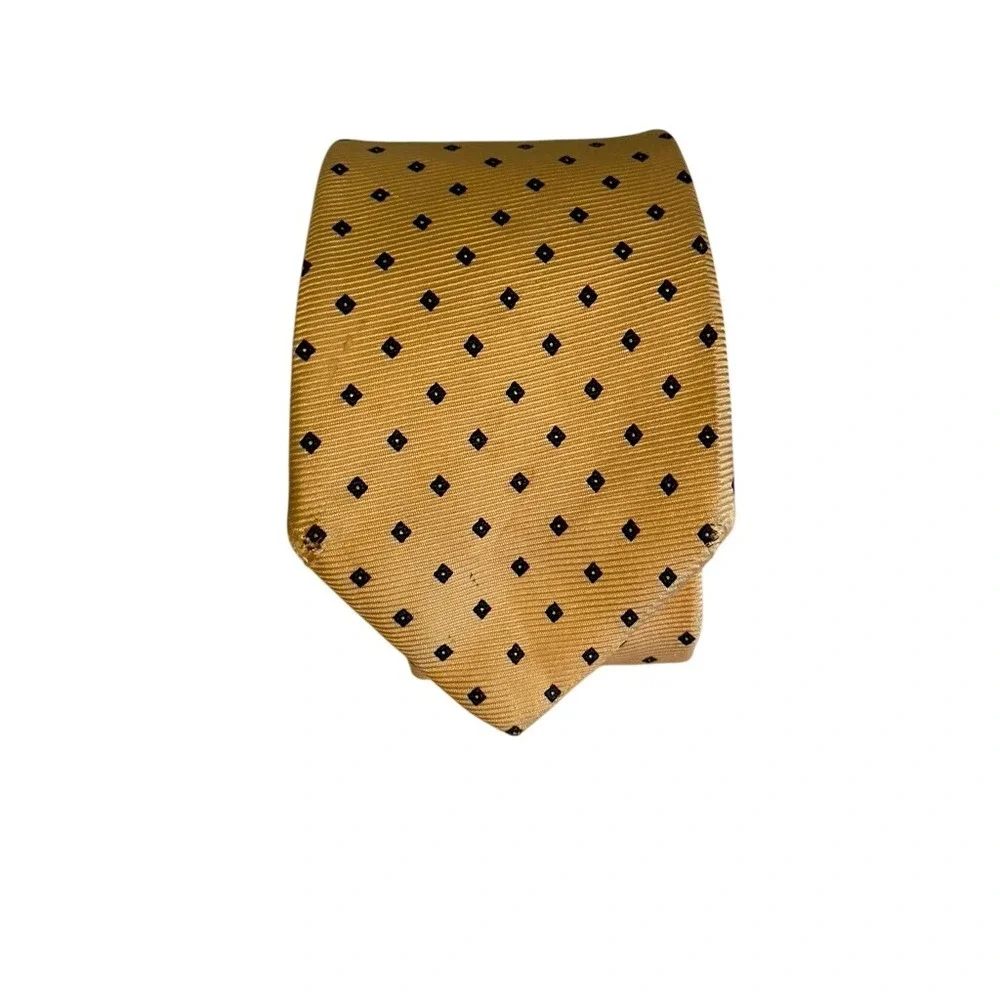 Stackpole Moore Tryon Hartford Mens Gold Blue Diamond Silk Tie Vintage Hand Sewn